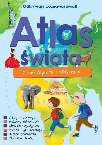 Atlas świata z naklejkami i plakatem - praca zbiorowa
