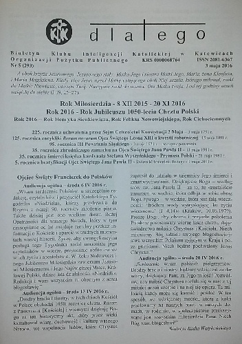 Dlatego. Biuletyn Klubu Inteligencji katolickiej w Katowicach Organizacji Pożytku Publicznego nr 5/3 maja 2016 - praca zbiorowa