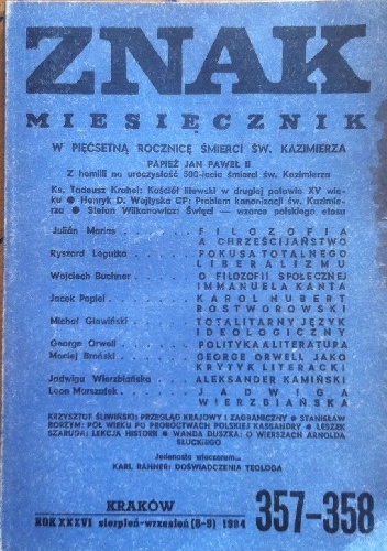 Miesięcznik „ZNAK”, sierpień-wrzesień 1984, nr 357-58 - Redakcja Miesięcznika ZNAK