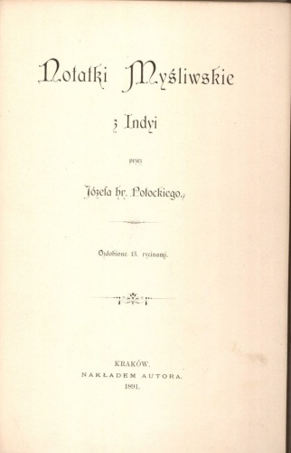 Notatki Myśliwskie z Indyi - Józef Mikołaj Potocki