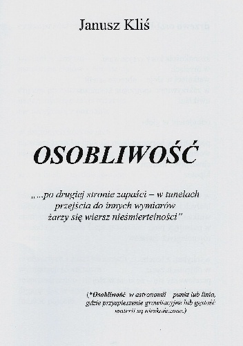 "OSOBLIWOŚĆ" - zbiór wierszy w książce pt."Grzechy niepopełnione" - Janusz Kliś