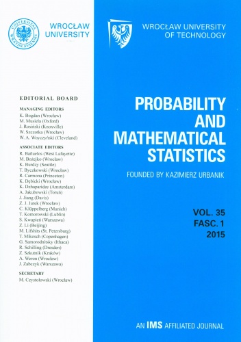 Probability and mathematical statistics vol. 35 fasc.1 2015 - Kazimierz Urbanik