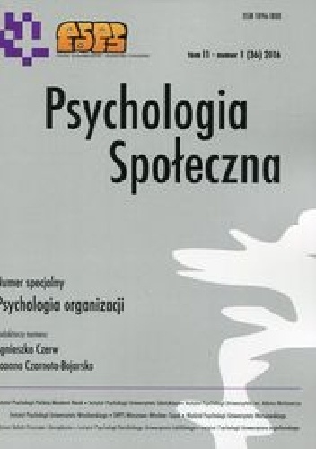 Psychologia Społeczna Tom 11 nr 1 (36) 2016 - Joanna Czarnota-Bojarska, Agnieszka Czerw