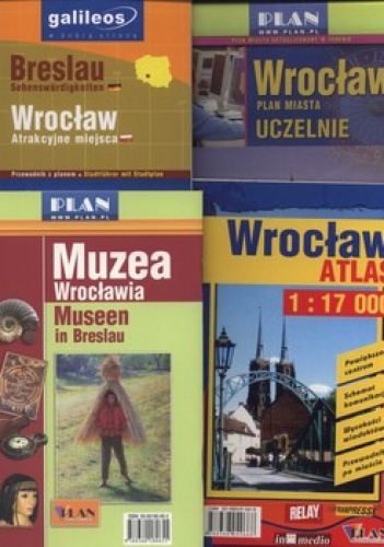 Wrocław. Atlas. 1:17 000 + Wrocław. Plan miasta. Uczelnie. 1: 22 000 + Breslau. Wrocław. Atrakcyjne miejsca. Przewodnik + Muzea Wrocławia. Plan (k...